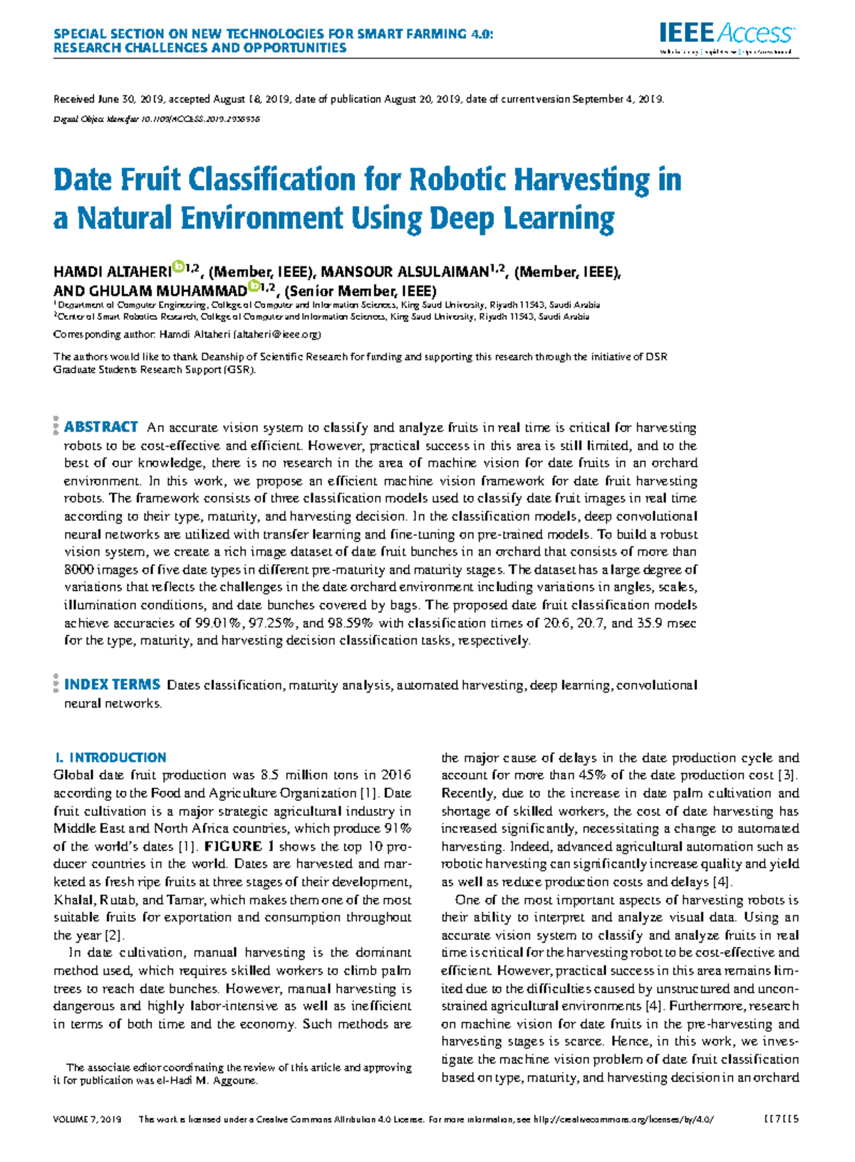 Date Fruit Classification for Robotic Harvesting in a Natural