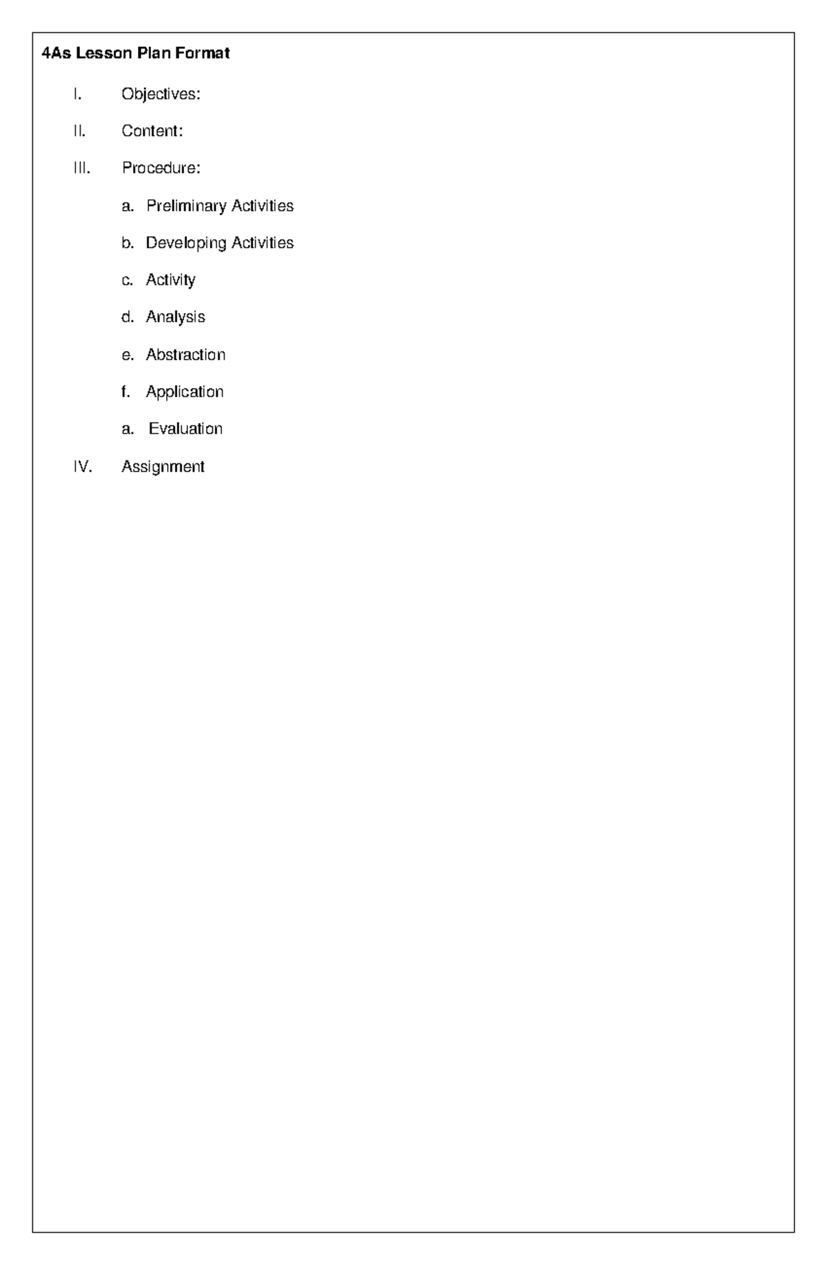 4As Format lesson plan - PLACE VALUE - 4As Lesson Plan Format I ...