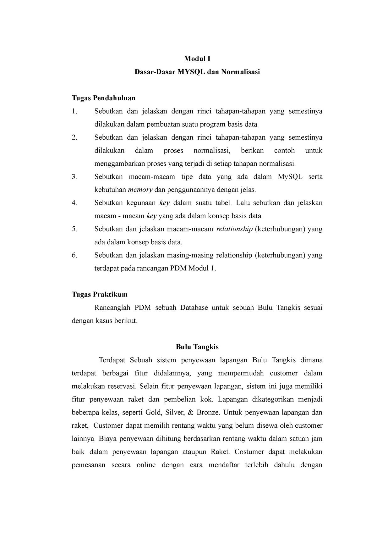 Tugas Pendahuluan Dan Soal Praktikum - Modul I Dasar-Dasar MYSQL Dan ...