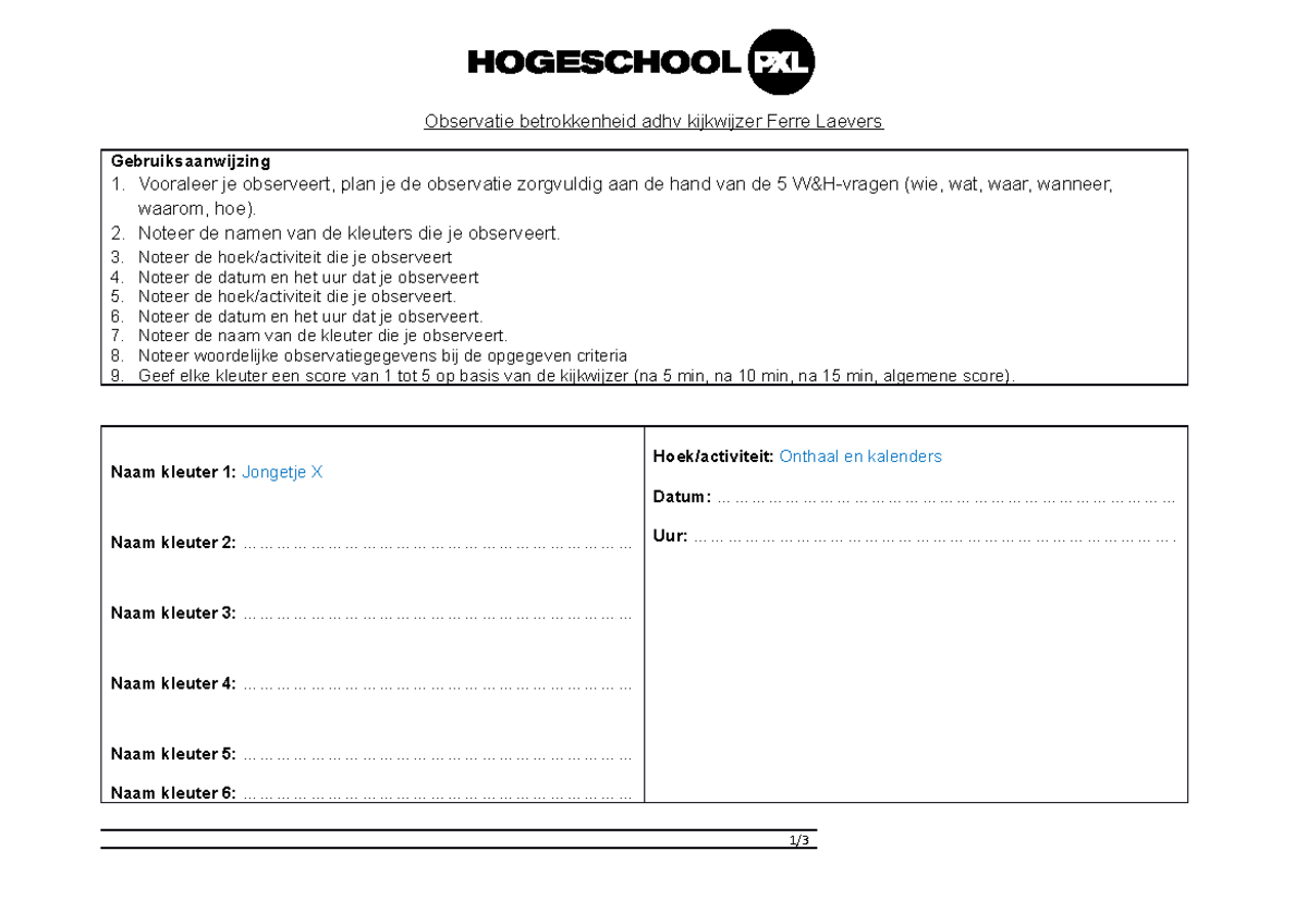 Verbetersleutel - Open Observatie Betrokkenheid - Onthaal En Kalenders ...