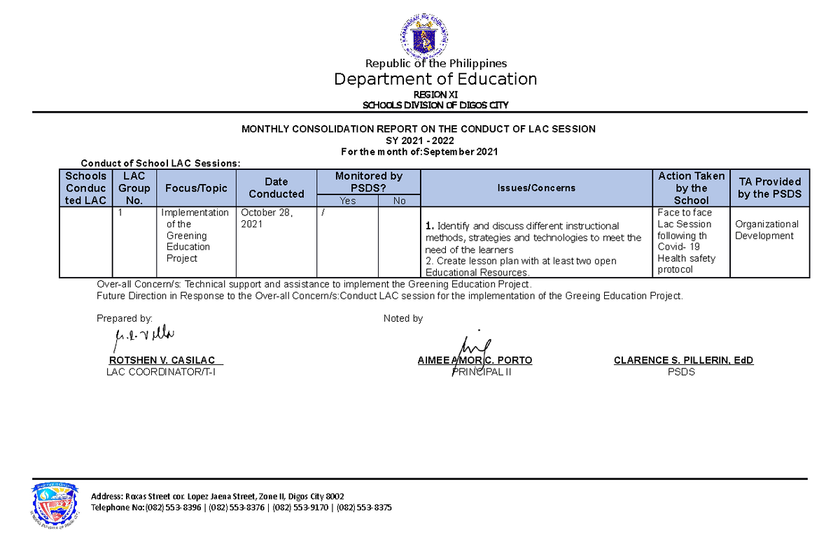 Octoberr 2021 Consolidation Report On The Conduct Of Lac Session 