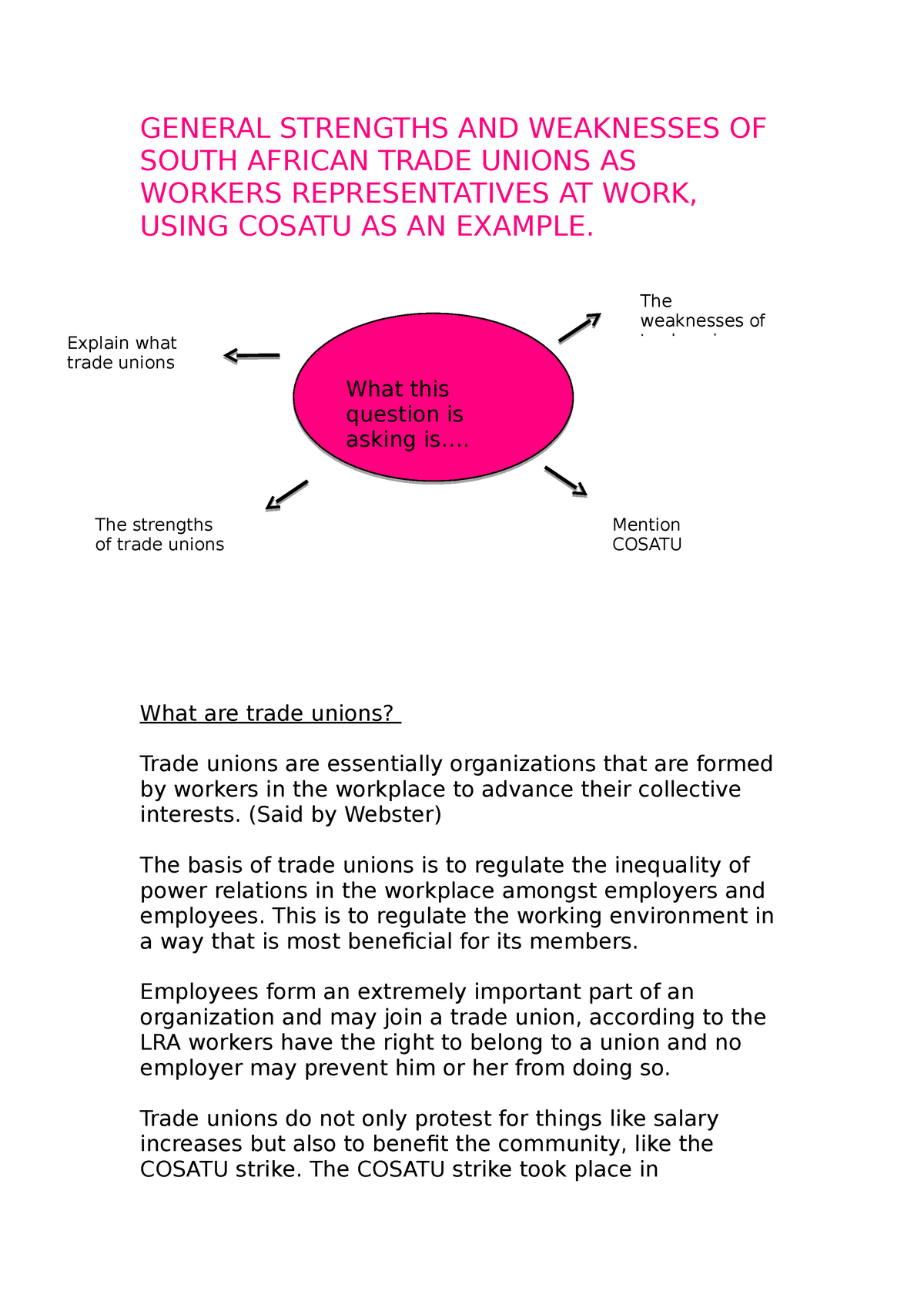 Trade Unions Strengths And Weaknesses GENERAL STRENGTHS AND 