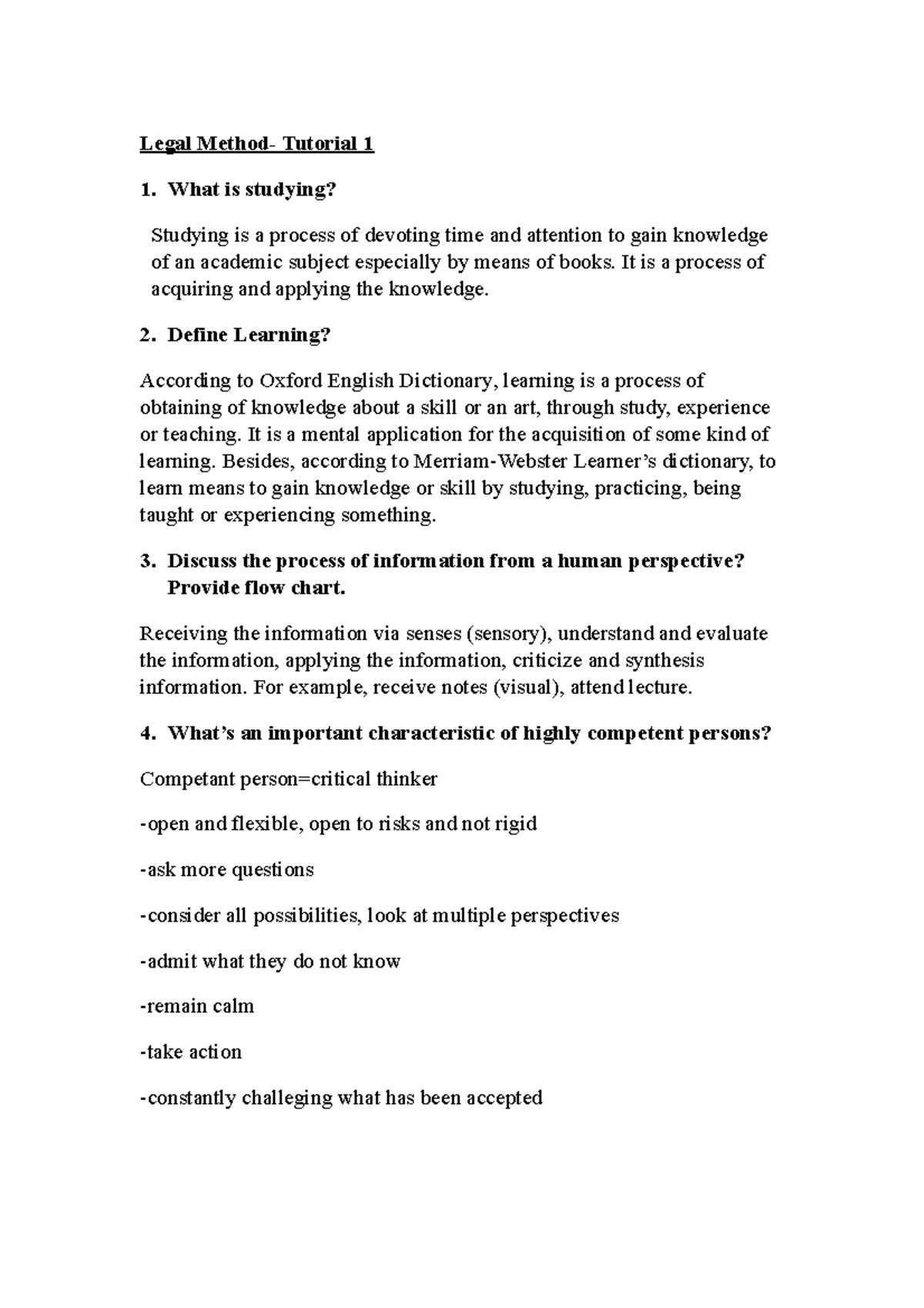 Legal Method- Tutorial 1 - It is a process of acquiring and applying ...