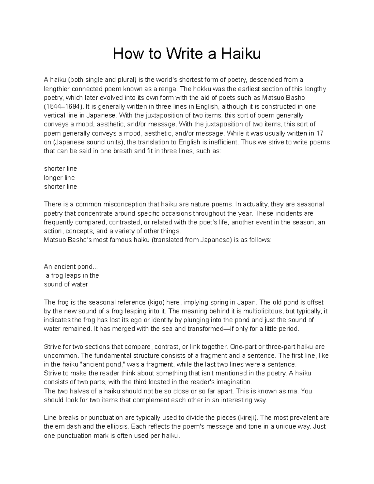 How to Write a Haiku - The hokku was the earliest section of this ...