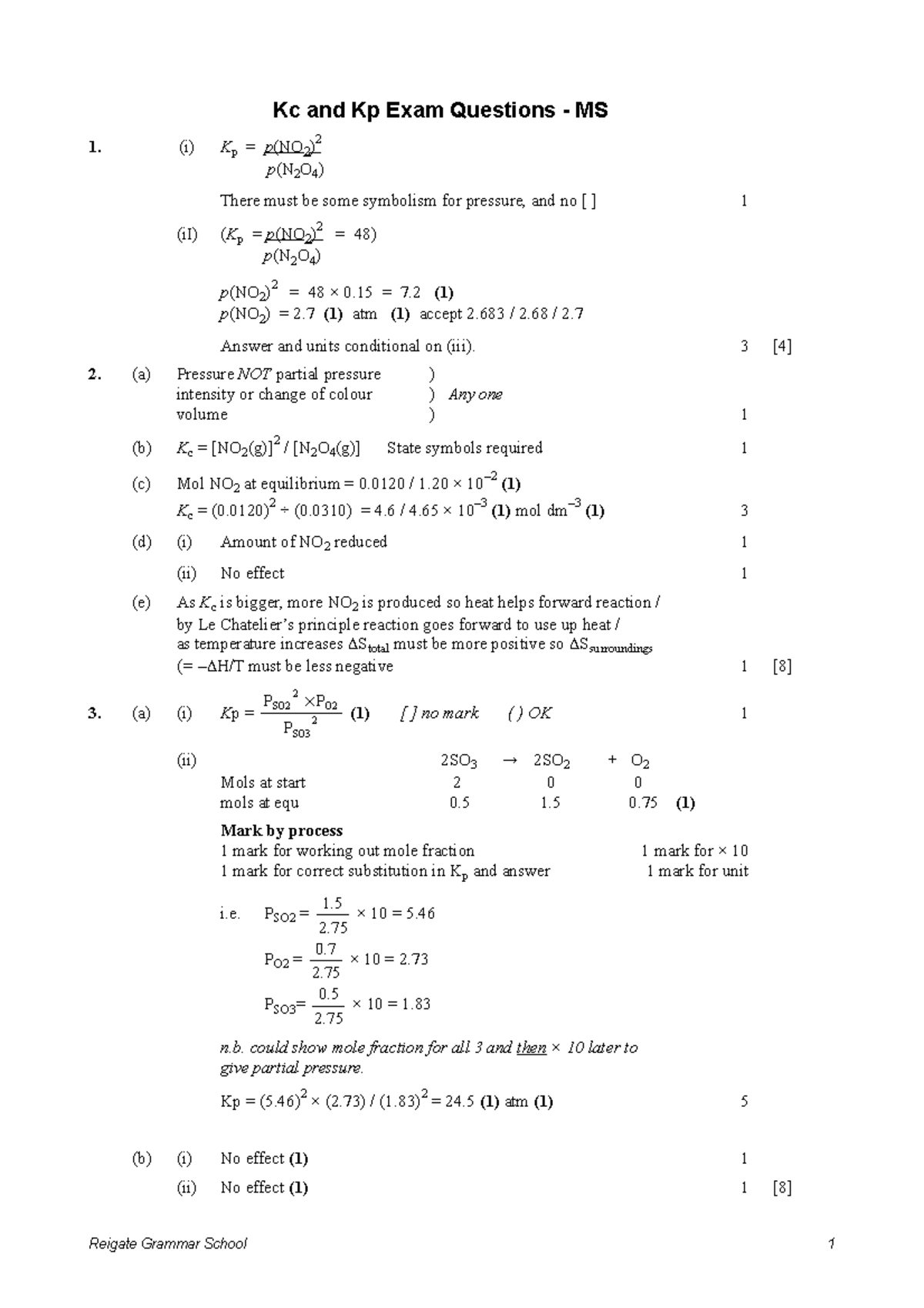 Kc and Kp exam Qu MS practise Kc and Kp Exam Questions MS 1. (i
