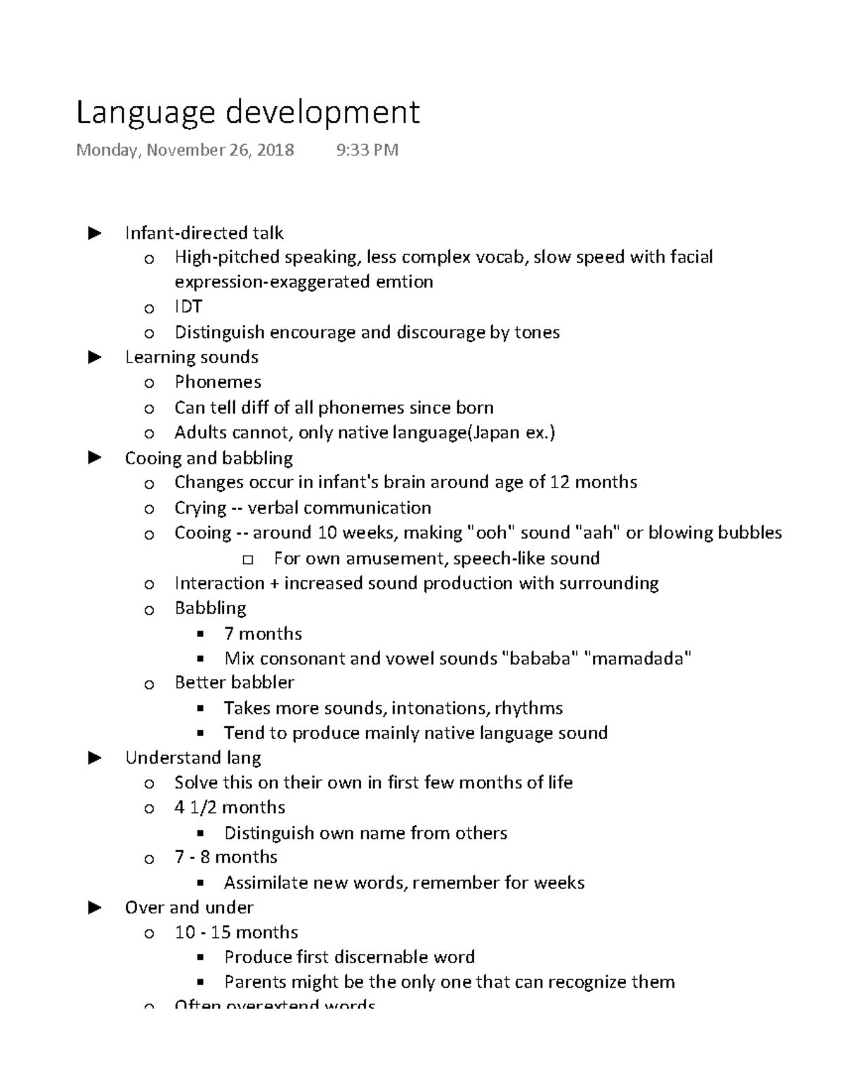 Language development - Summary Psychology - Language development Monday ...