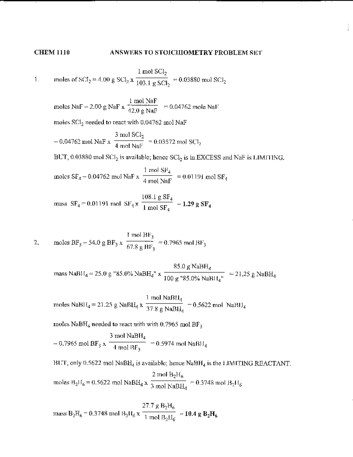 Stoich review solutions - CHEM 121 - Studocu