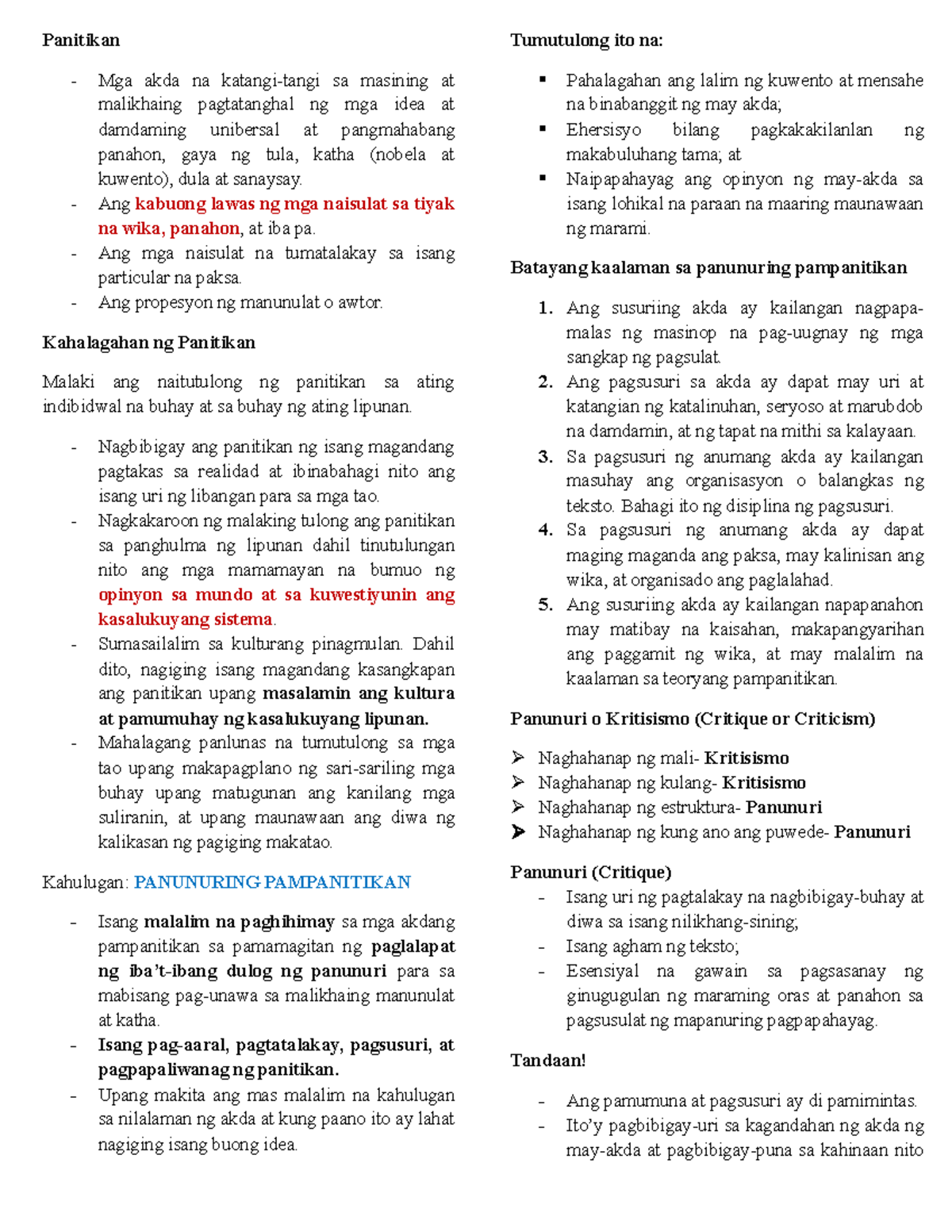 Prelim Reviewer Filipino Panitikan Mga Akda Na Katangi tangi Sa