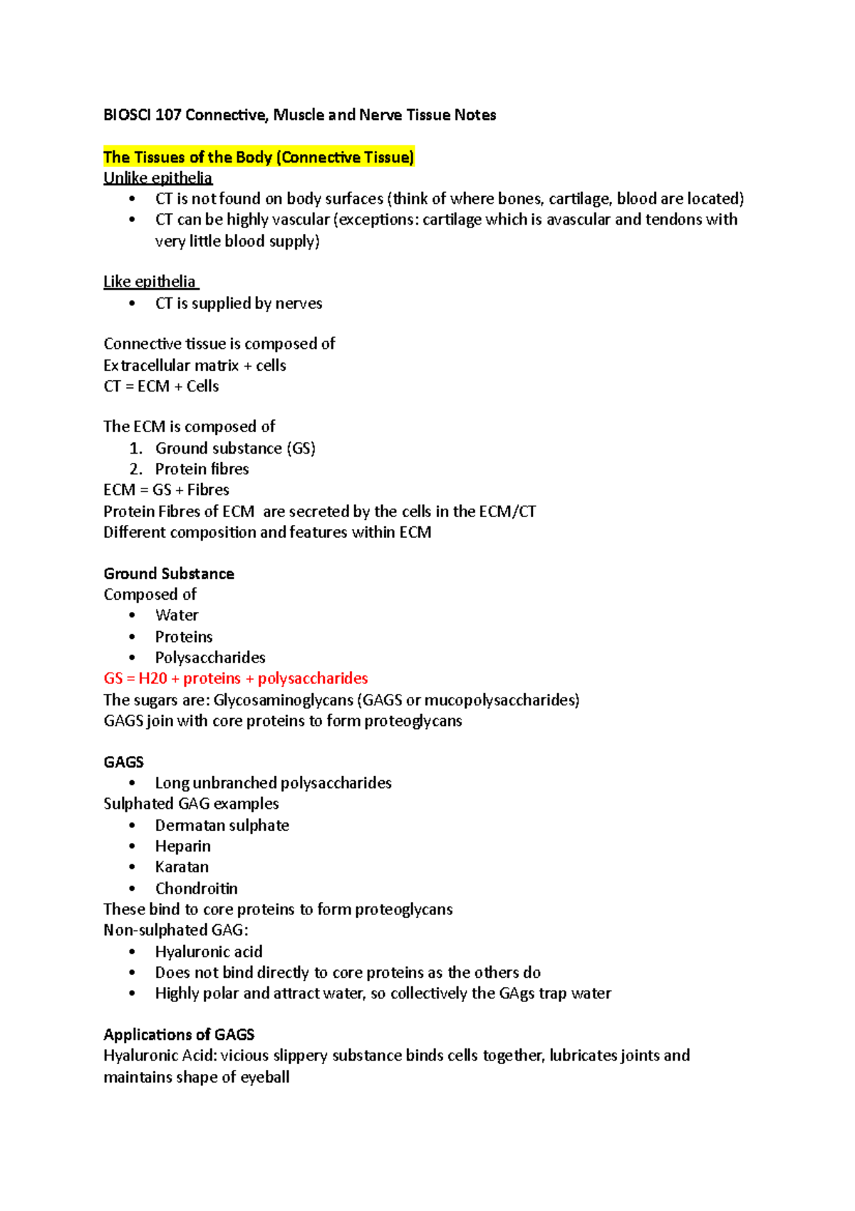 Connective, Muscle, and Nervous Tissue Notes for BIOSCI 107 - BIOSCI ...
