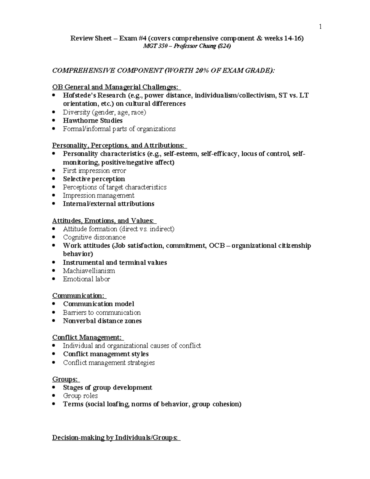 Study Guide BA 350 - Review Sheet – Exam #4 (covers comprehensive ...