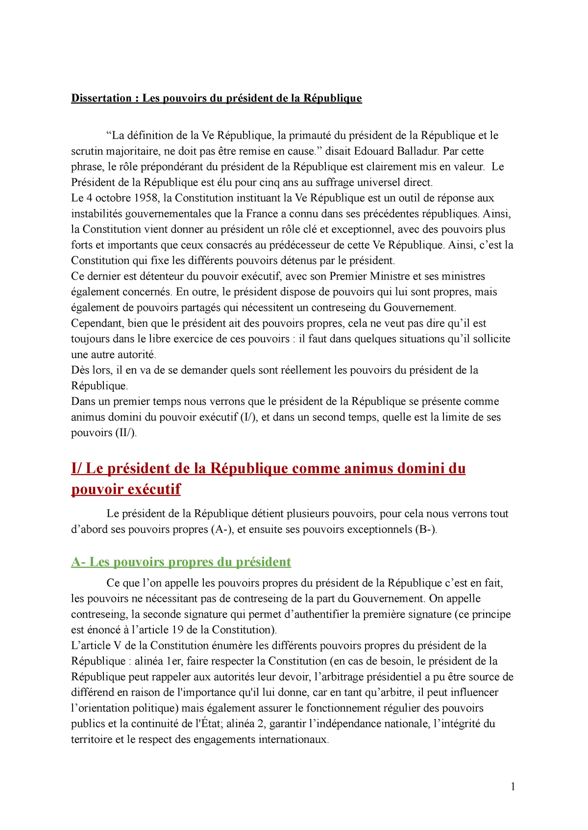 dissertation juridique president de la republique