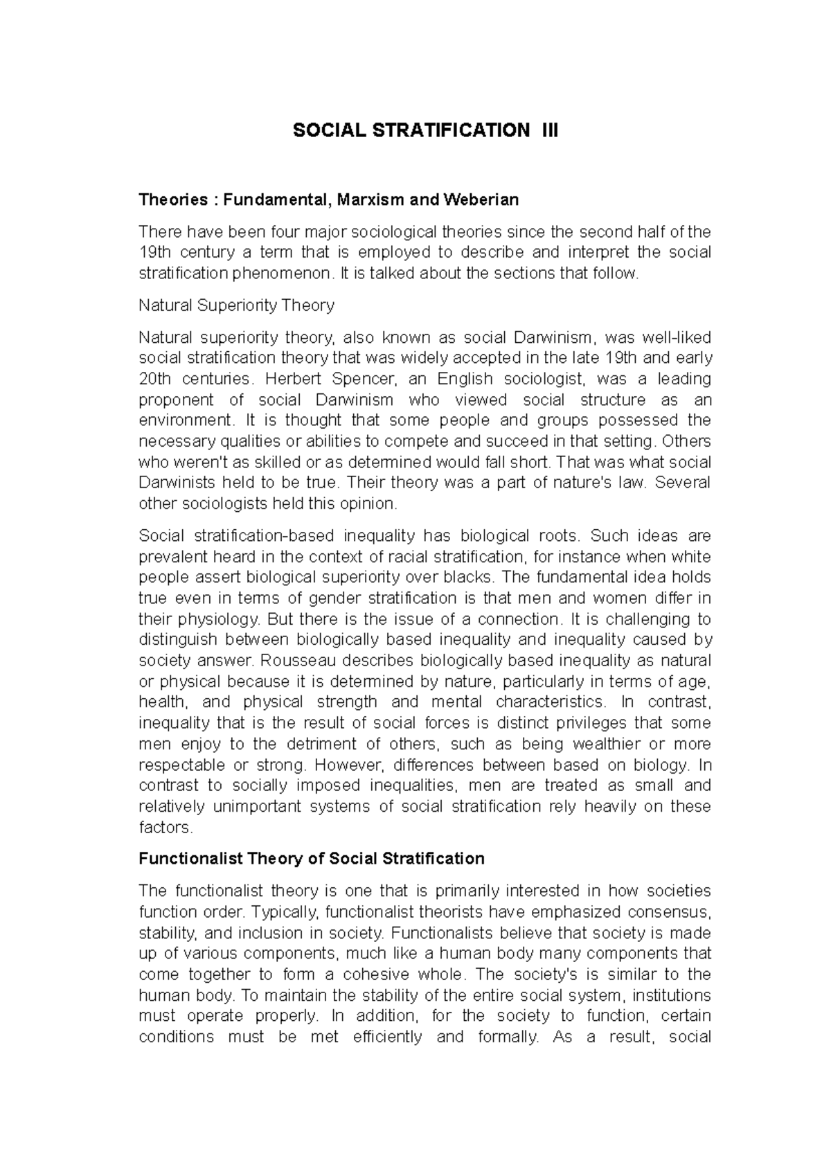 Social Stratification III - SOCIAL STRATIFICATION III Theories ...