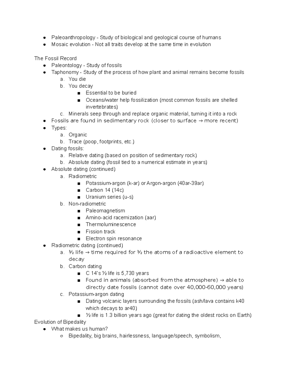 Bio Anth - Test 4 Study Guide - Paleoanthropology - Study of biological ...