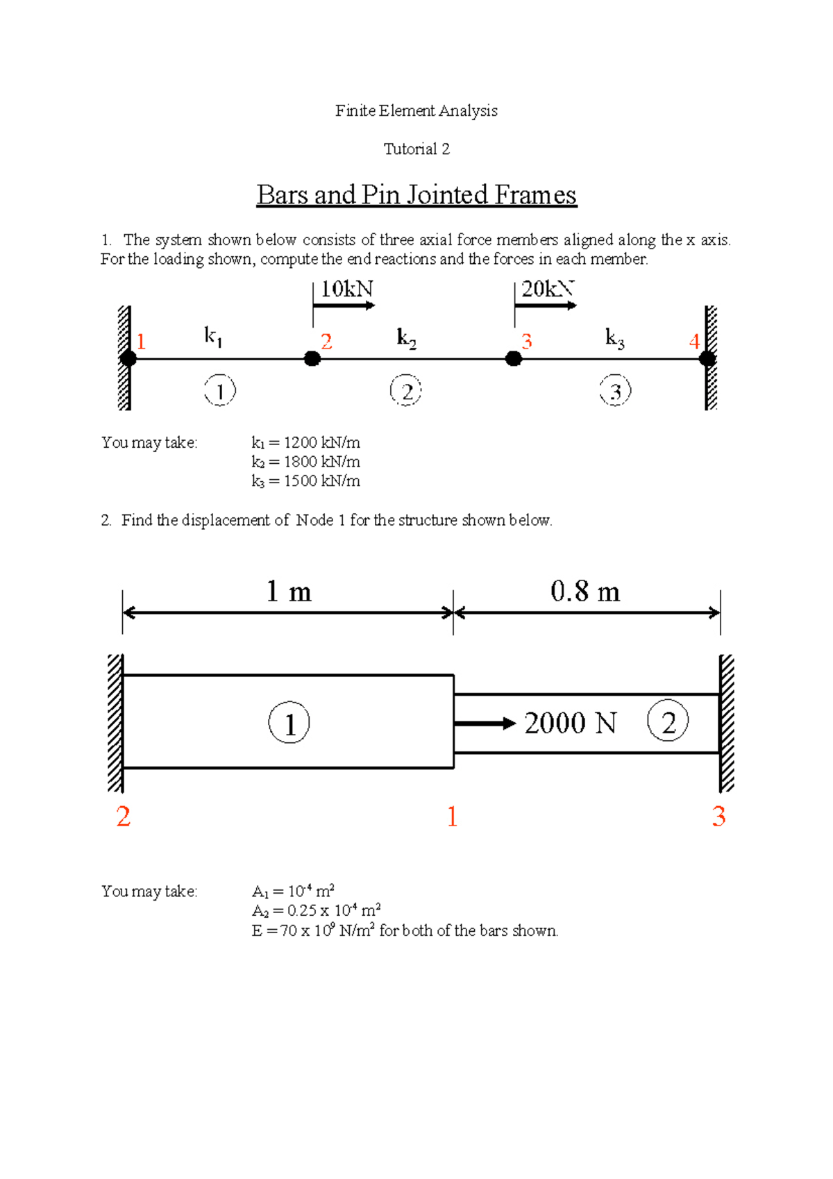 Tutorial 2 Questions 2015 - Finite Element Analysis Tutorial 2 Bars and ...
