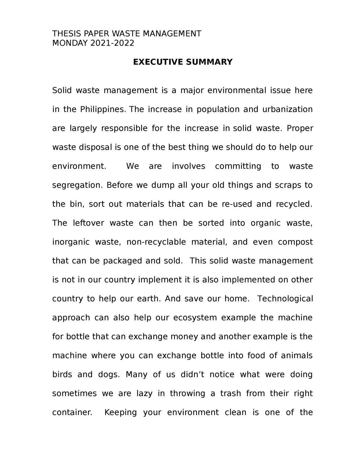 waste management engineering thesis