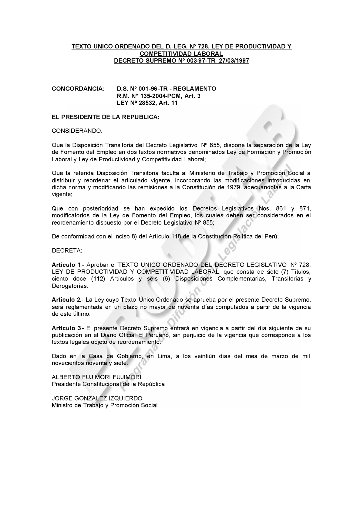 Ley DS 003 1997 TR - Ley De Derecho Administrativo - TEXTO UNICO ...