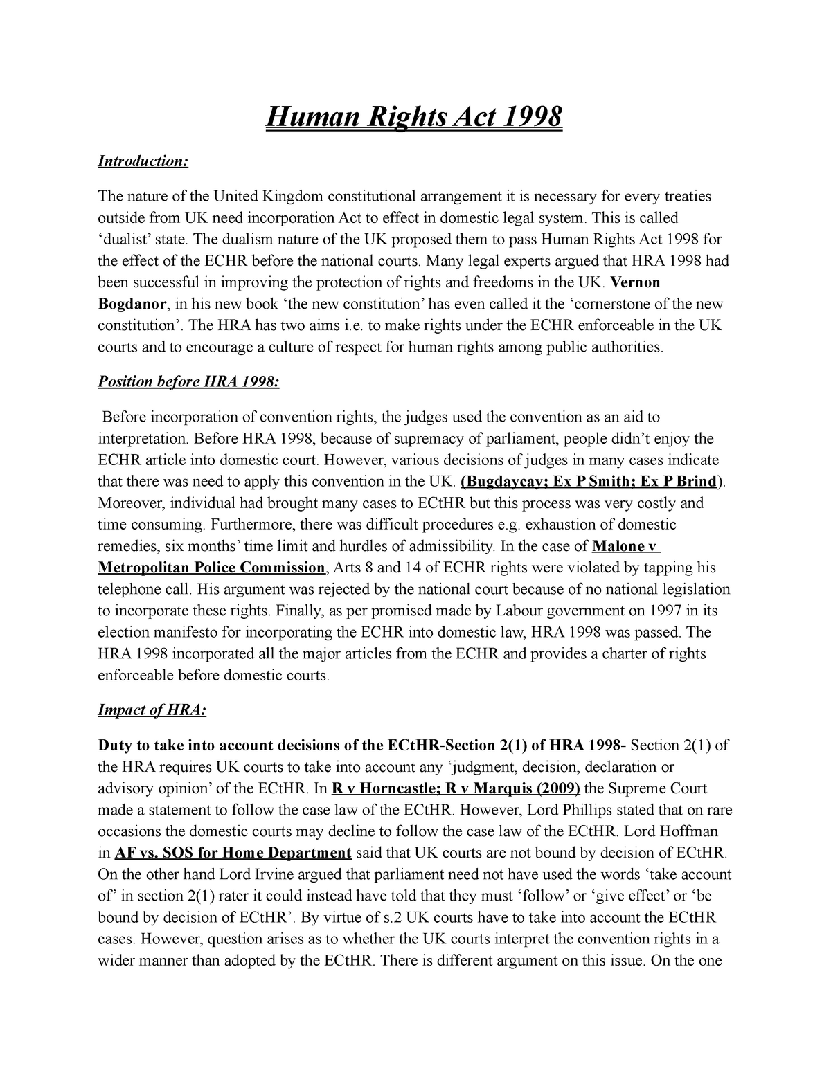 human rights act 1998 case study