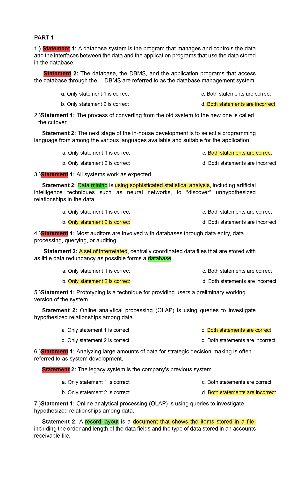 QA- Review - PART 1 1.) Statement 1: A database system is the program ...