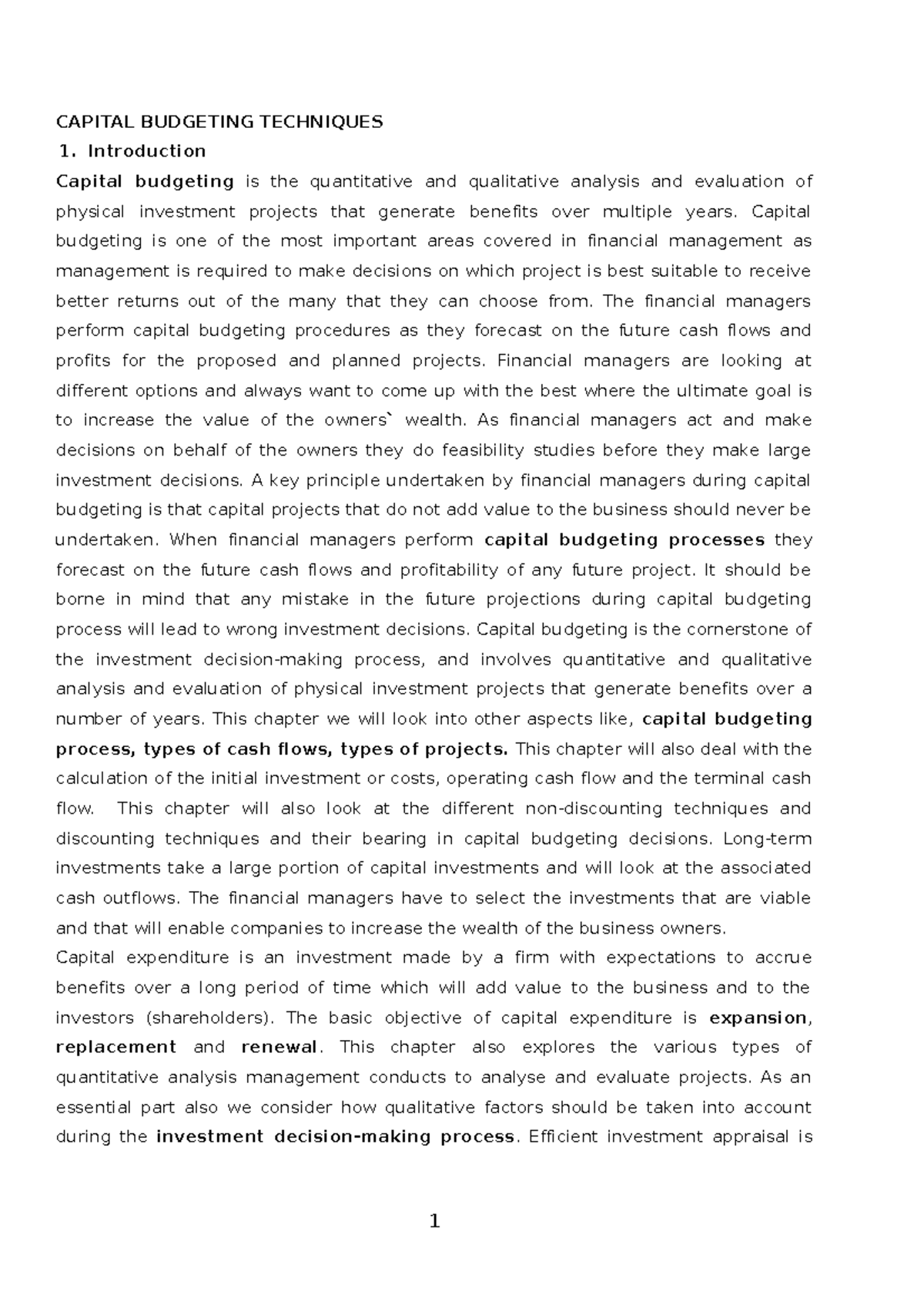 2020 Capital Budgeting Techniques Notes(2)-1 - CAPITAL BUDGETING ...