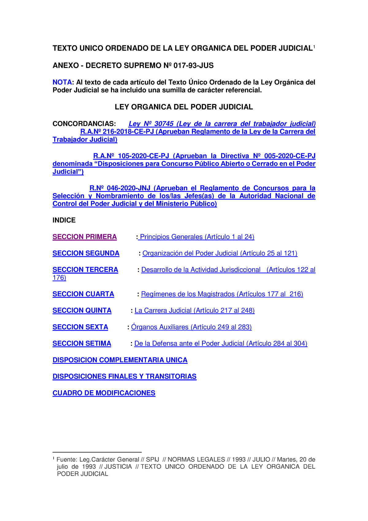 TUO-LOPJ - Tema De Poder Judicial - TEXTO UNICO ORDENADO DE LA LEY ...