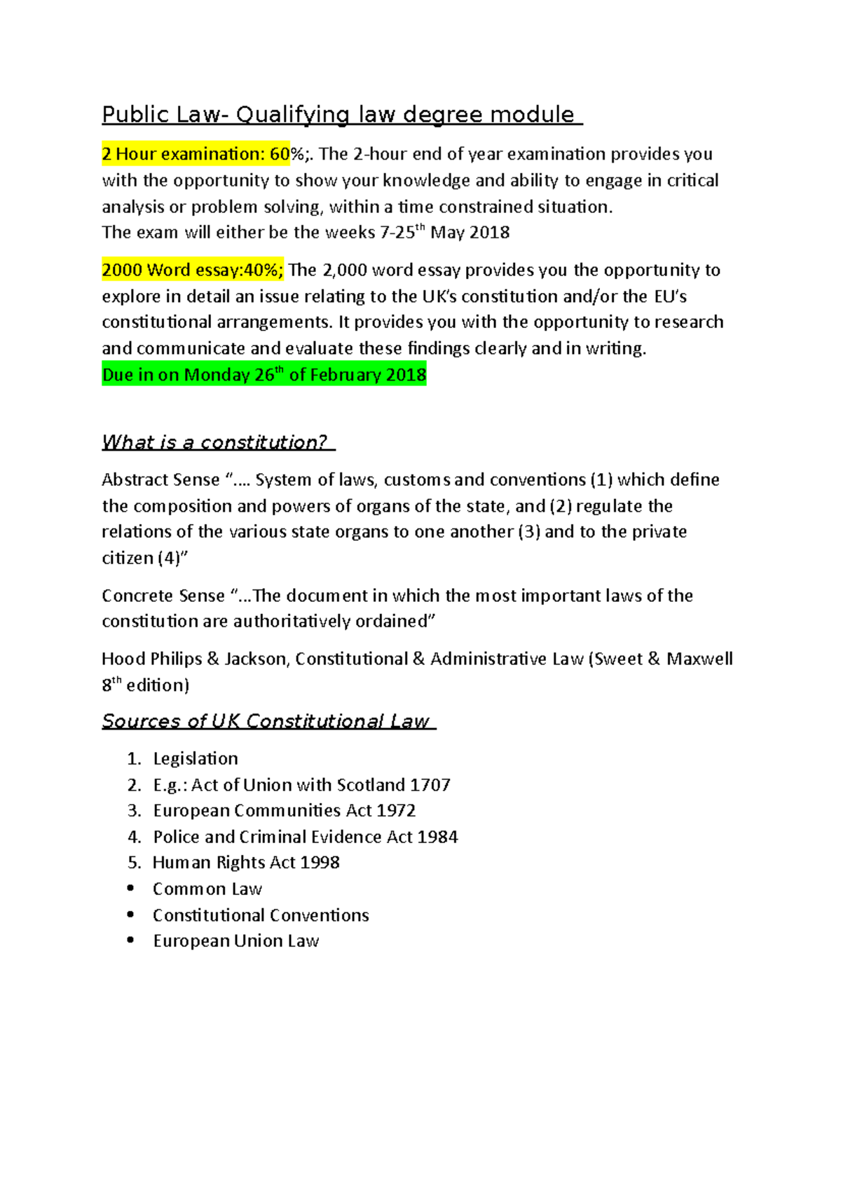 First lecture on public law Public Law Qualifying law degree module