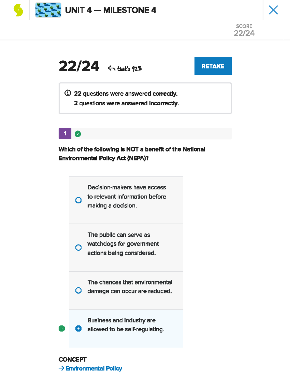 Sophia Enviromental Science Milestone 4 - UNIT 4 MILESTONE 4 SCORE ...