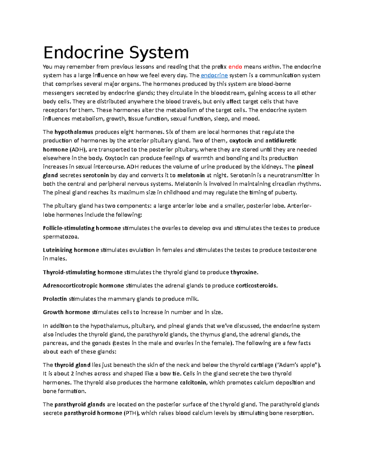 200 word essay about endocrine system