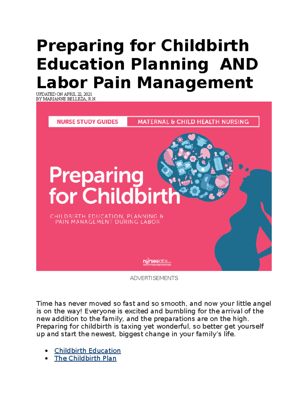 Preparing For Childbirth Education Planning AND Labor Pain Management ...