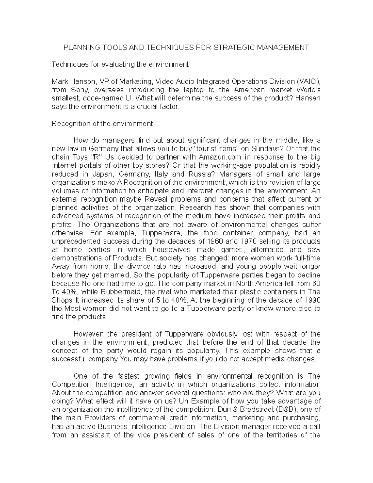 PLANNING TOOLS AND TECHNIQUES FOR STRATEGIC MANAGEMENT - What will ...