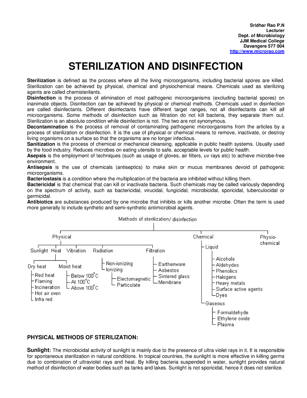 (2) Sterilization AND Disinfection - Sridhar Rao P Lecturer Dept. Of ...