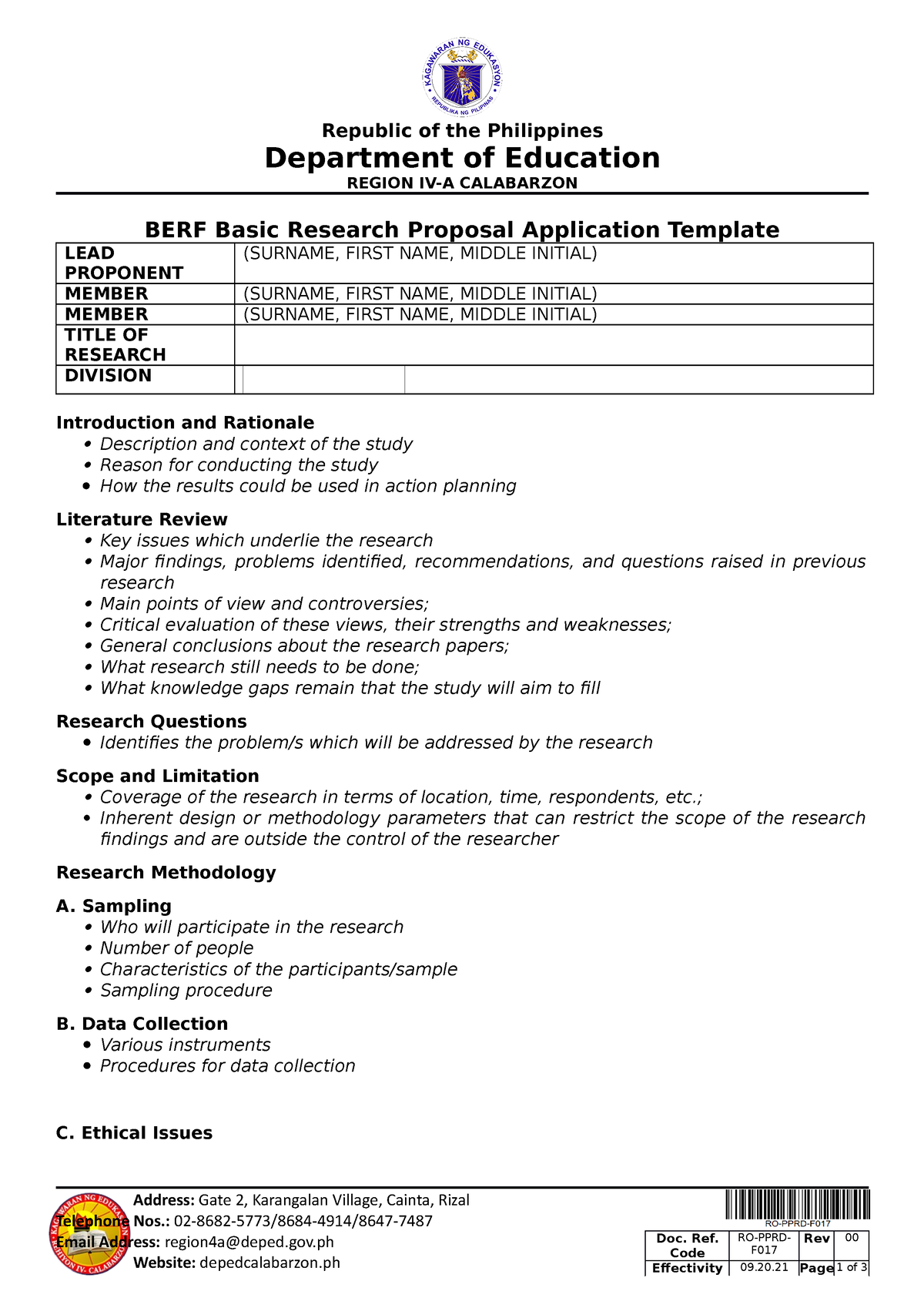 research proposal format philippines