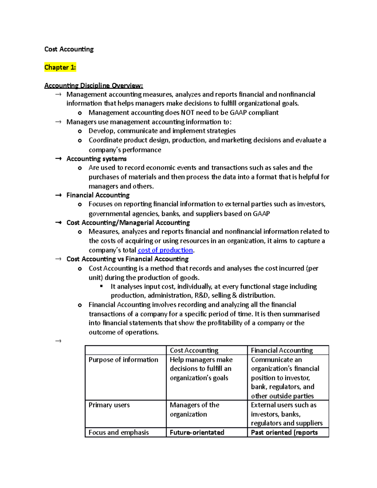 Cost Accounting Cost Accounting Chapter 1 Accounting Discipline