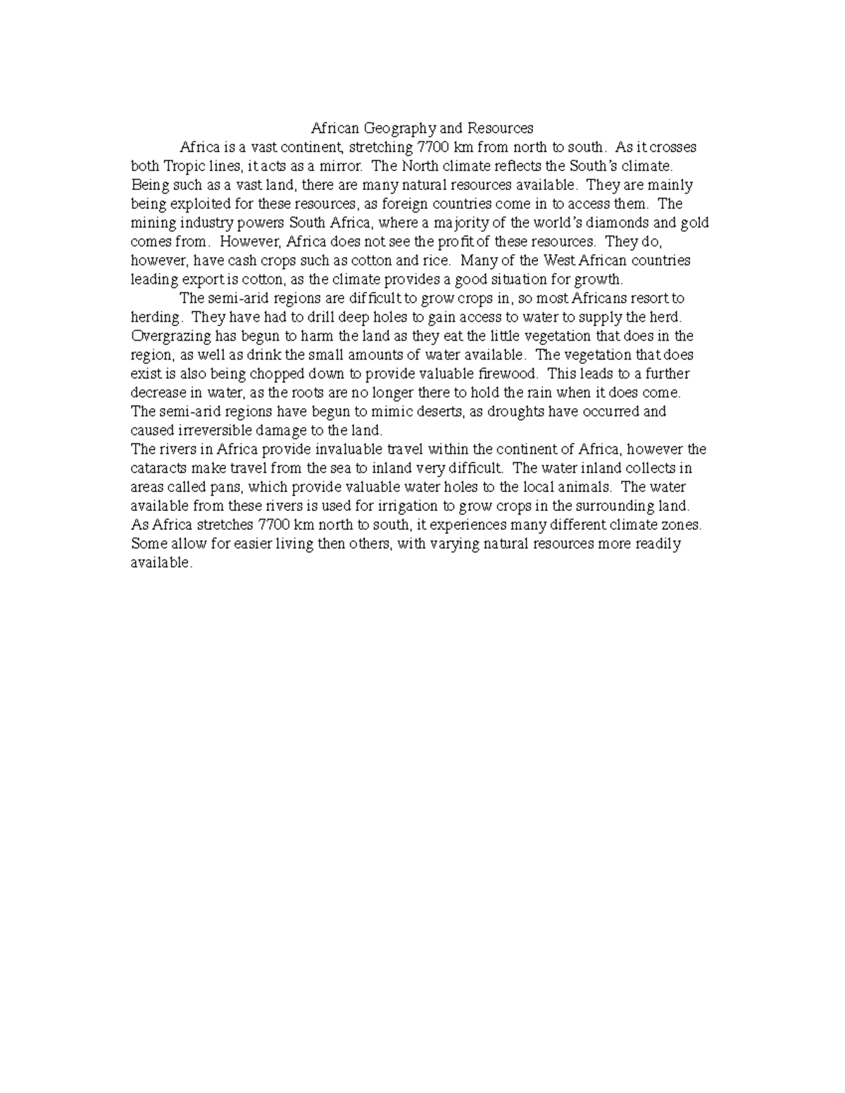 Afr105.1 copy - Notes - African Geography and Resources Africa is a ...