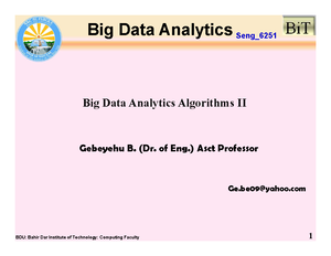 BDA Lecture 5 Analytic Algorithms - Big Data Analytics Algorithms I ...