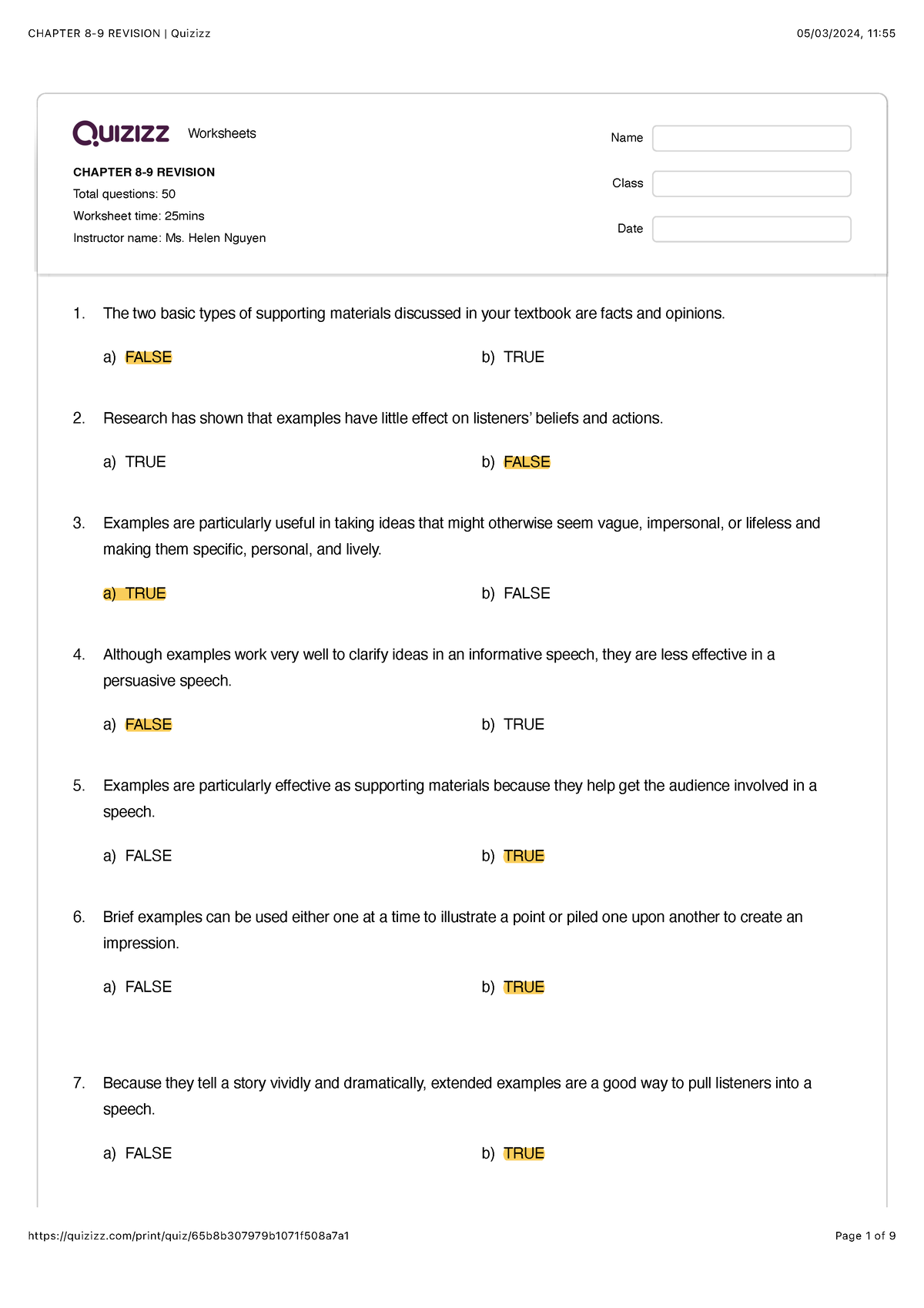 Chapter 8-9 Revision Quizizz - Worksheets CHAPTER 8-9 REVISION Total ...