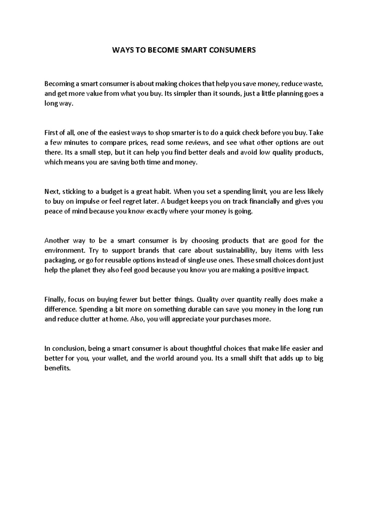 WAYS TO Become Smart Consumers Essay - WAYS TO BECOME SMART CONSUMERS ...