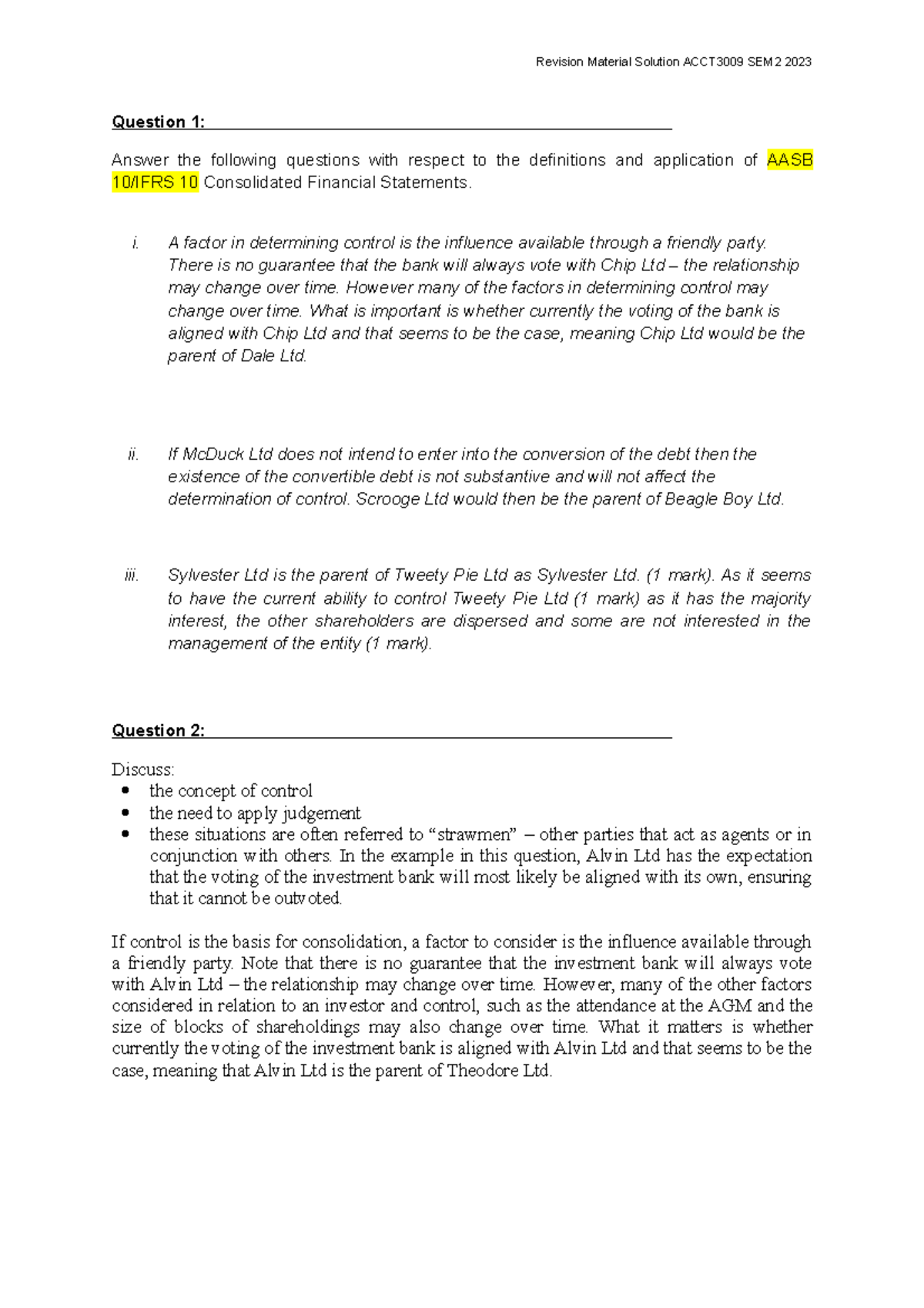 Revision questions final exam solutions SEM2 2023 - Question 1: Answer ...
