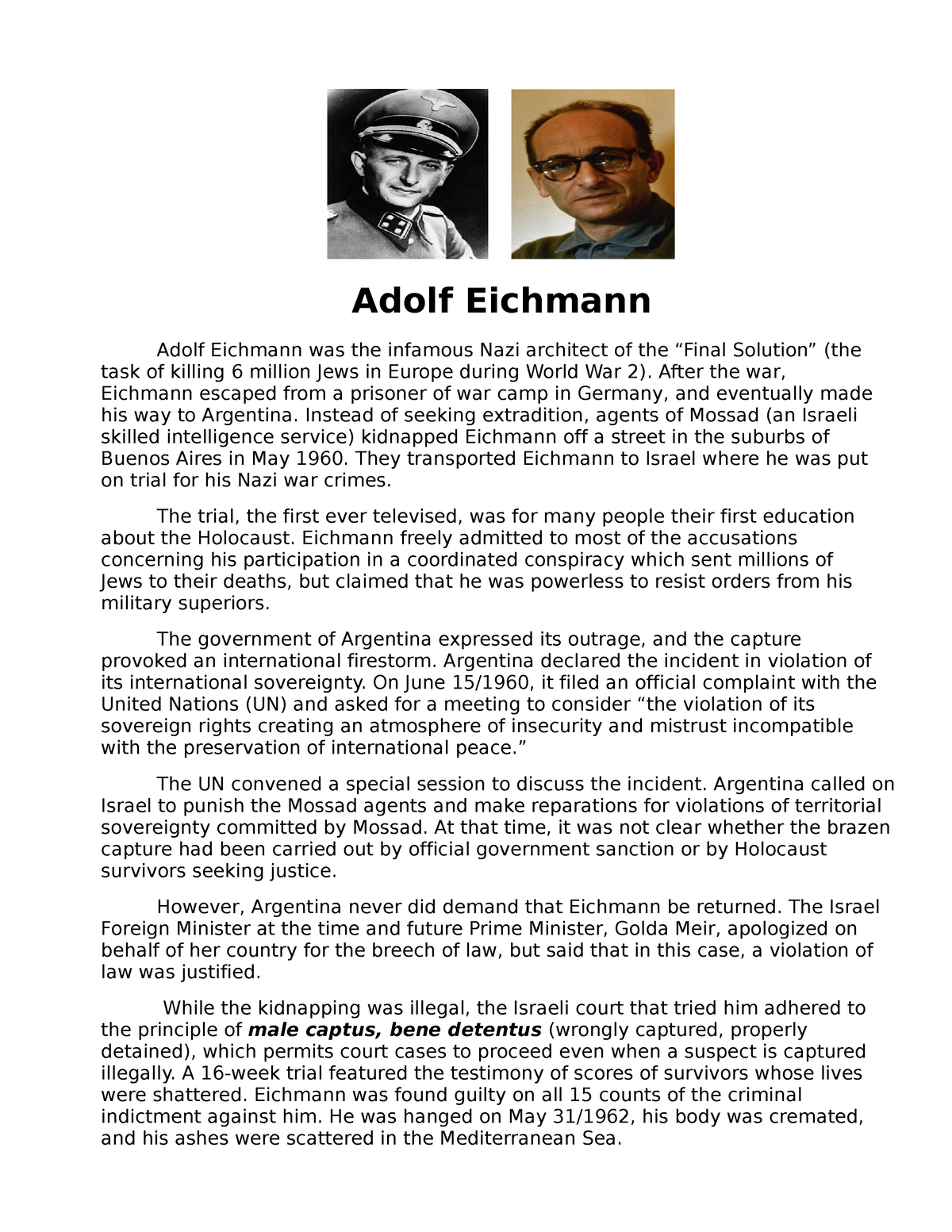 Adolf Eichmann - rrrr - Adolf Eichmann Adolf Eichmann was the infamous ...