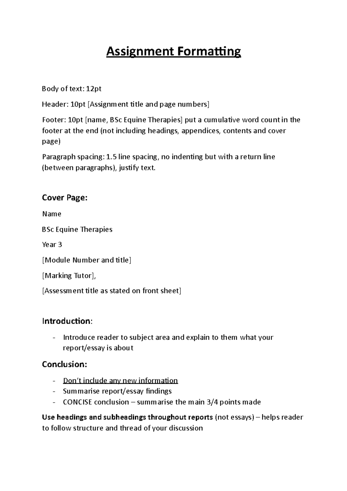 REFERENCE GUIDE + FORMATTING GUIDE - Assignment Formatting Body of text ...