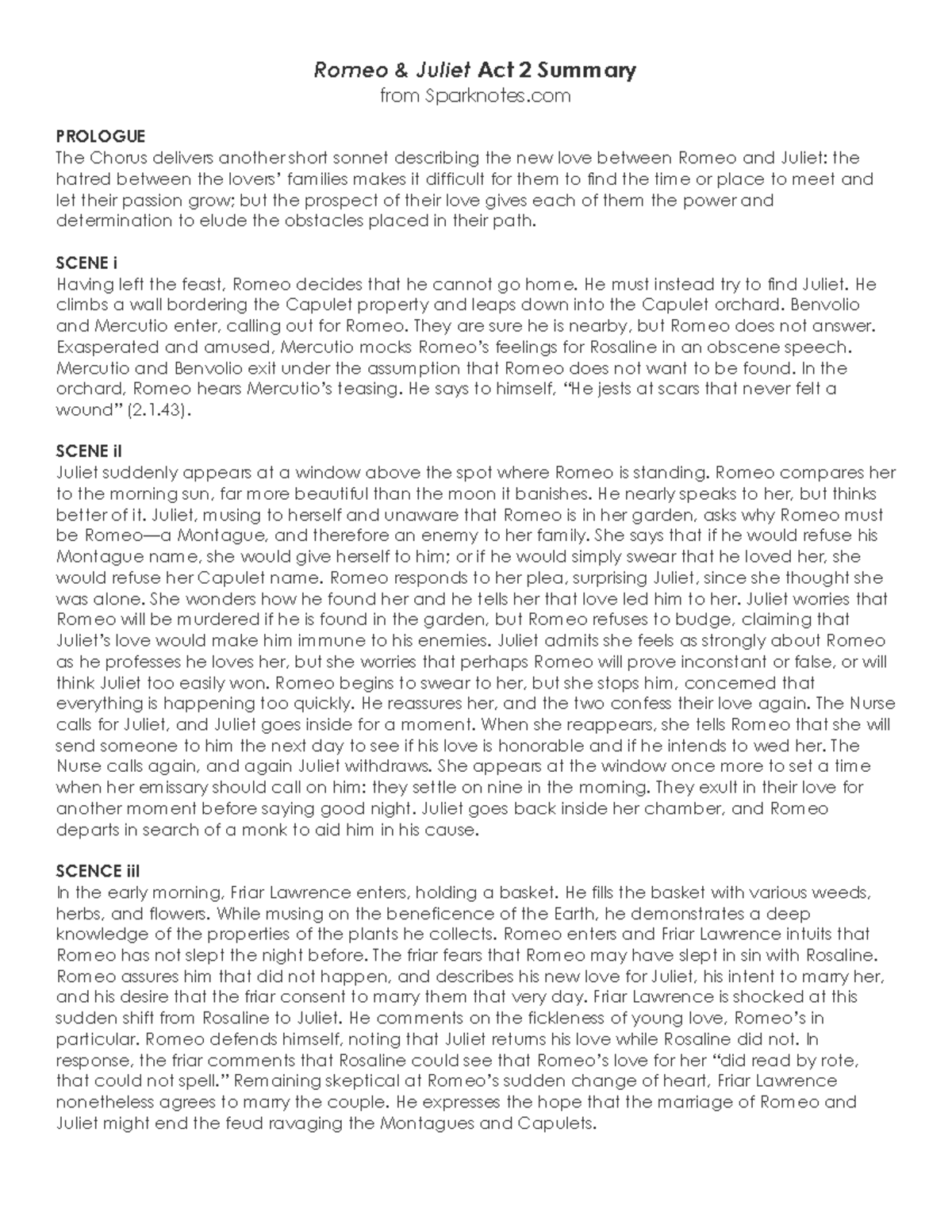 Act 2 Scene Summaries5 Romeo & Juliet Act 2 Summary from Sparknotes