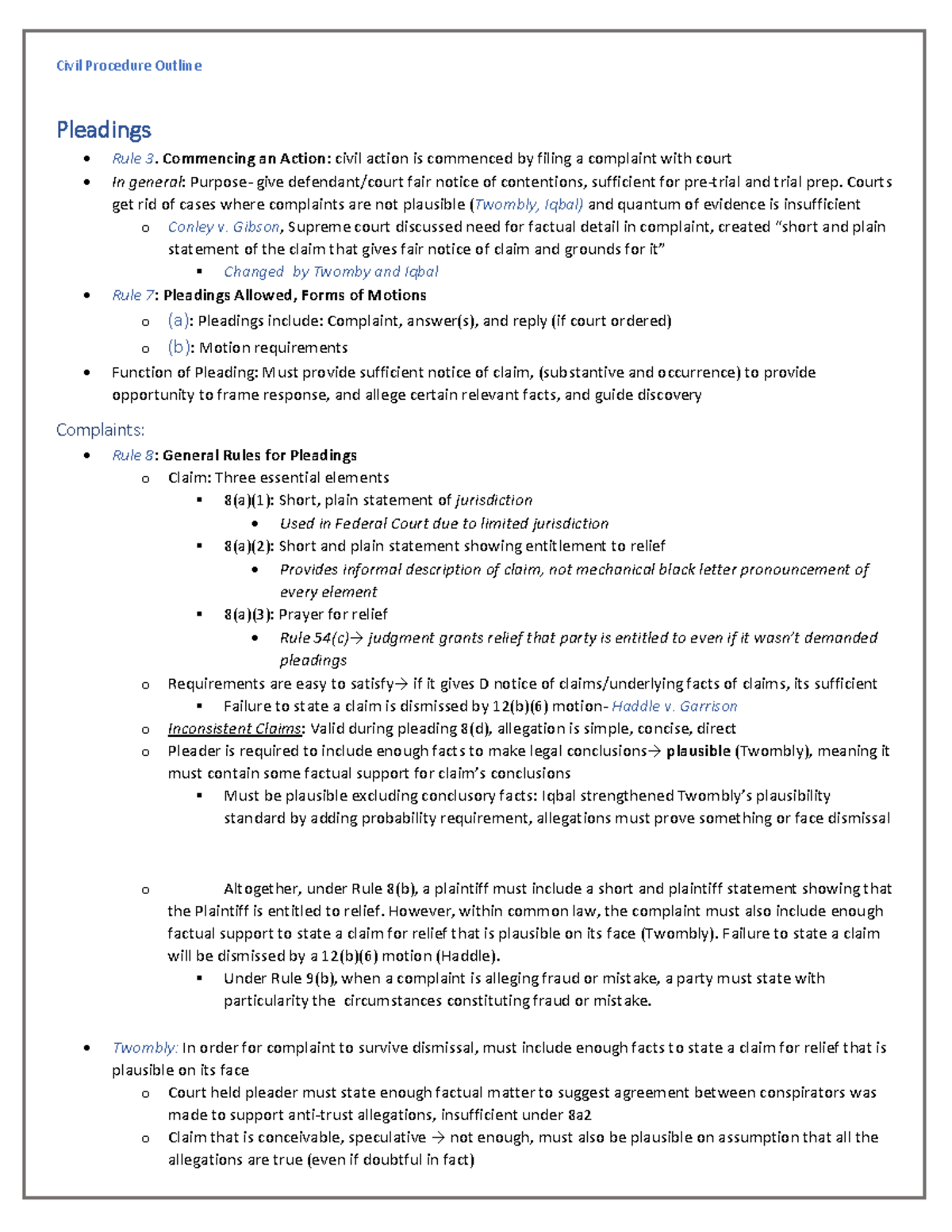 civ-pro-outline-pleadings-rule-3-commencing-an-action-civil-action