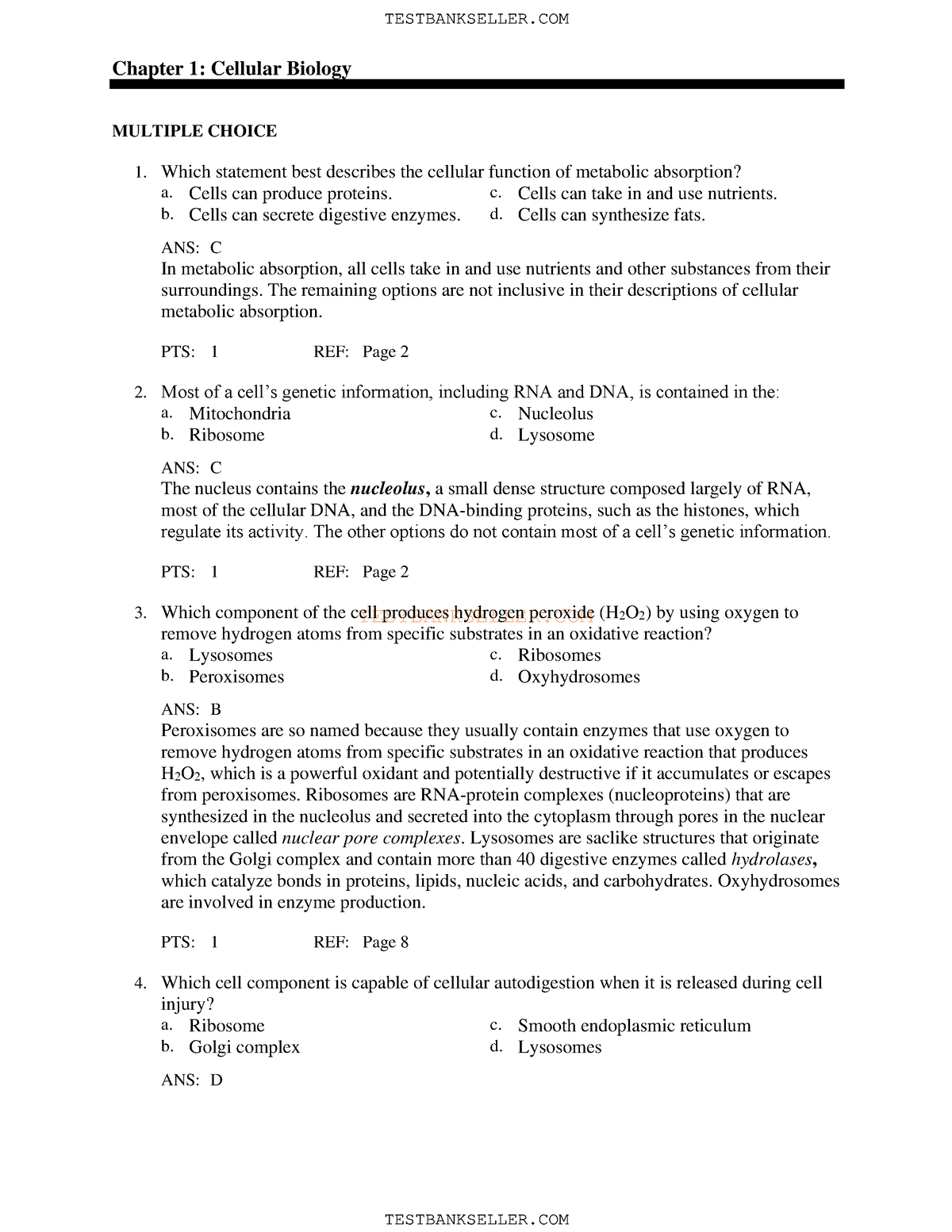 Exam 1 - Exam 1 - TESTBANKSELLER Chapter 1: Cellular Biology MULTIPLE ...