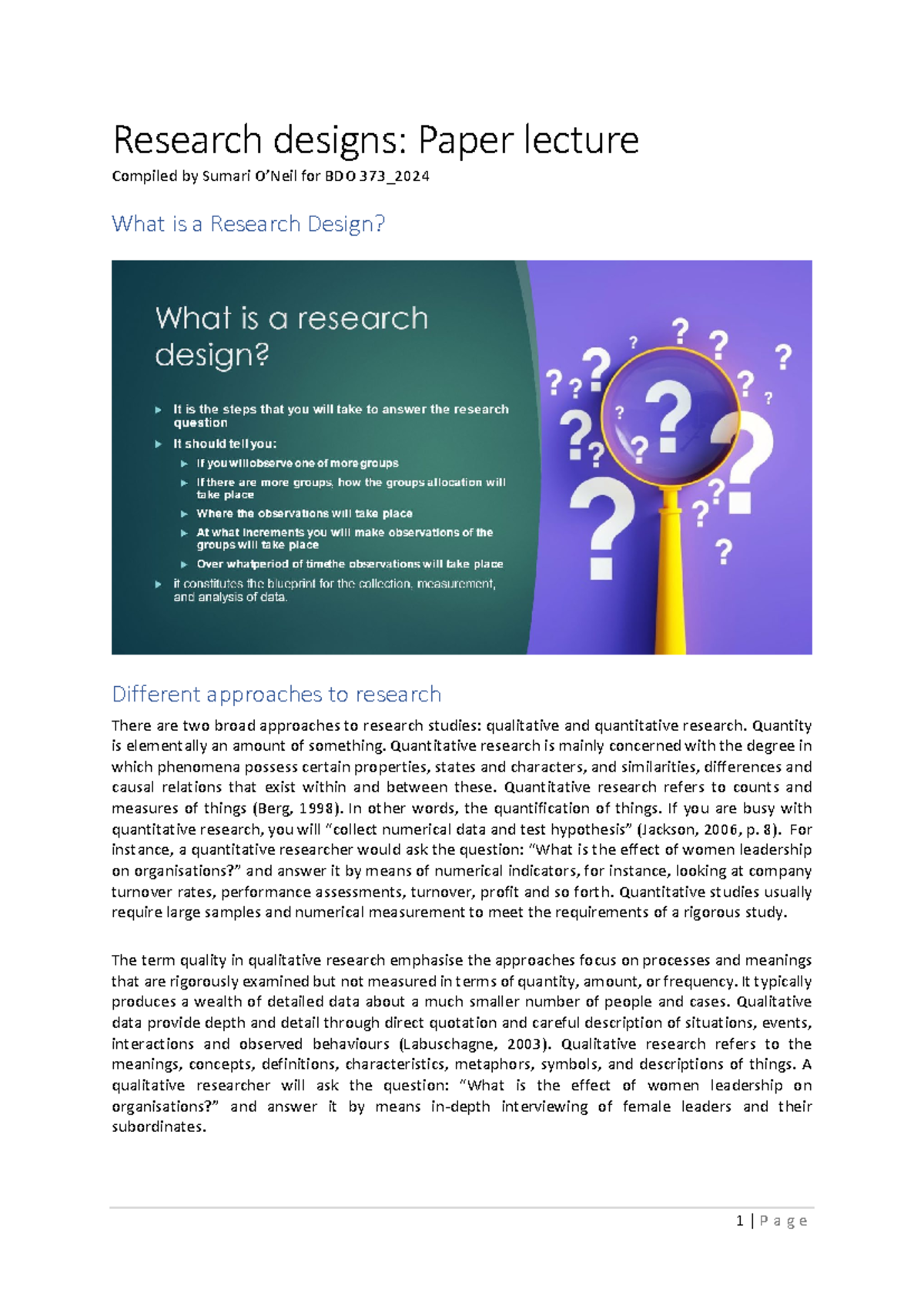 Paper lecture- research design - Research designs: Paper lecture ...