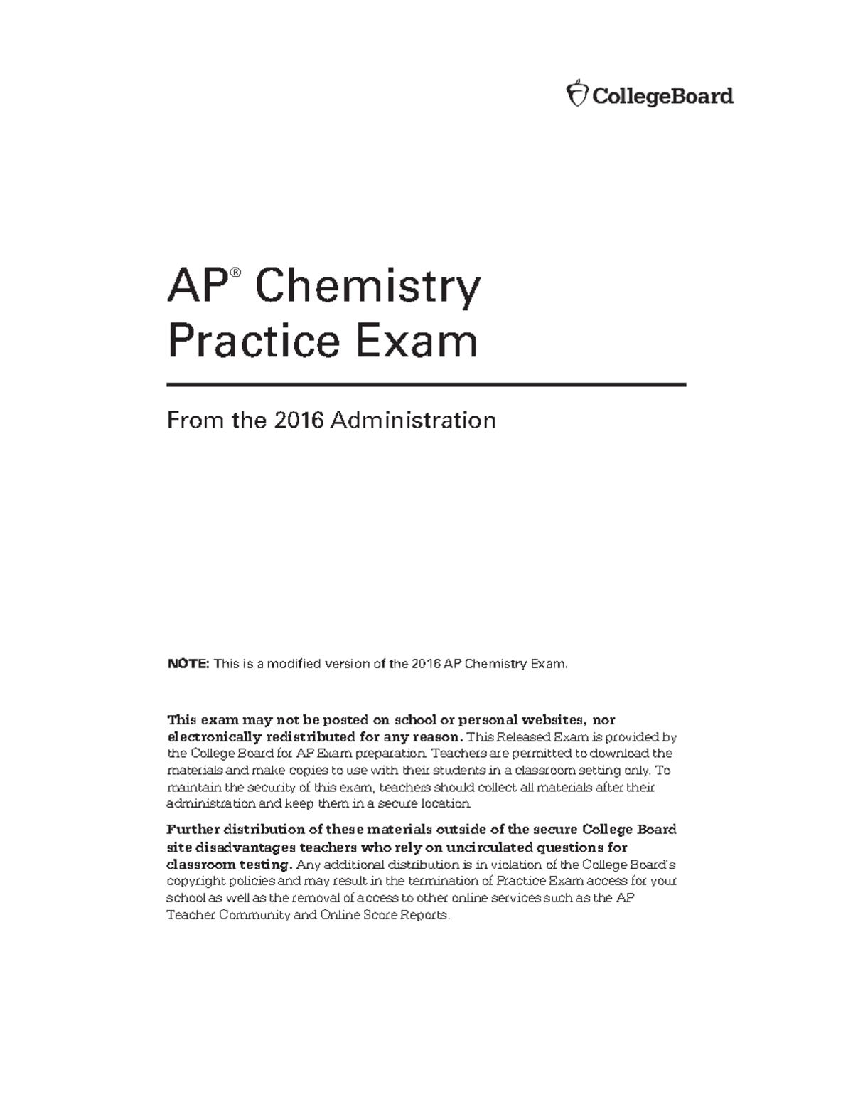[2016-Official-AP Practice Exam] (With Answers) - AP ® Chemistry ...