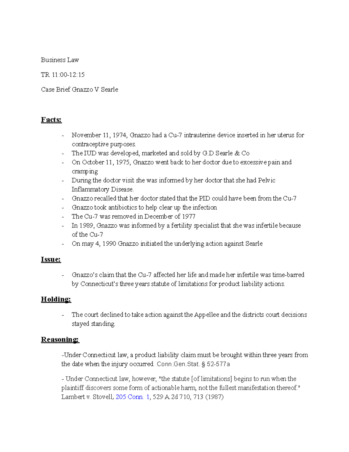 Case Brief 2 Business Law Business Law TR 11 00 12 15 Case Brief