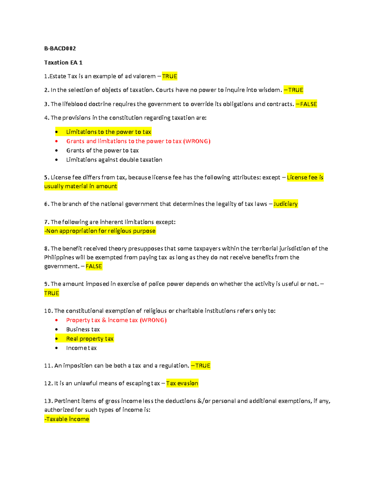 Taxation EA enabling assessment BBACD Taxation EA 1 1 Tax is an example of ad valorem