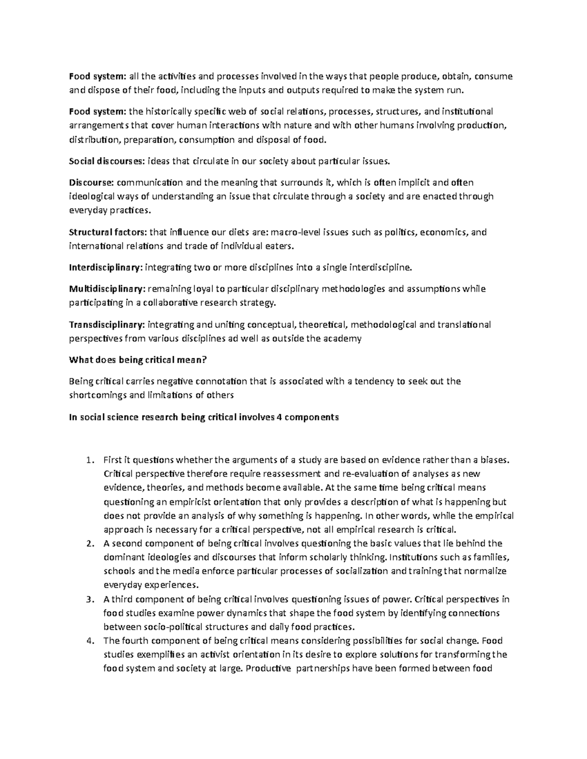 Chapter 2 Notes - Food system: all the activities and processes ...