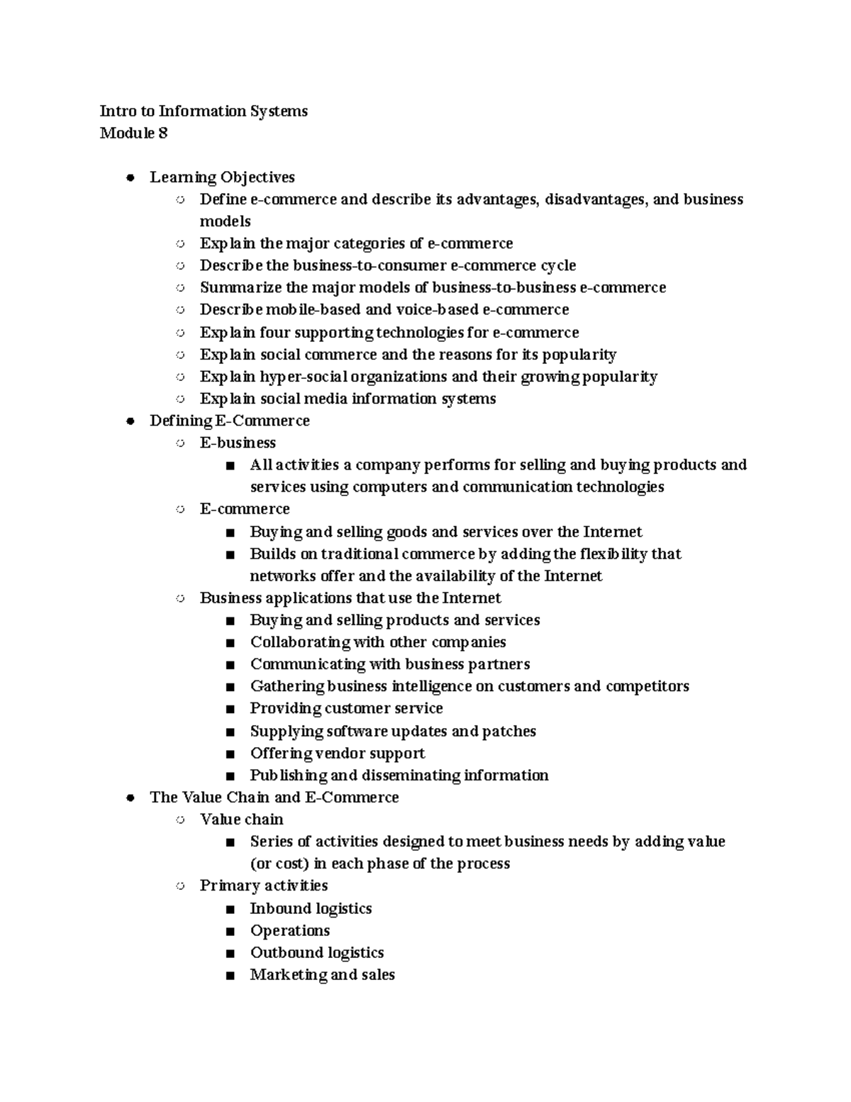 Intro to Information Systems Module 8 Intro to Information Systems