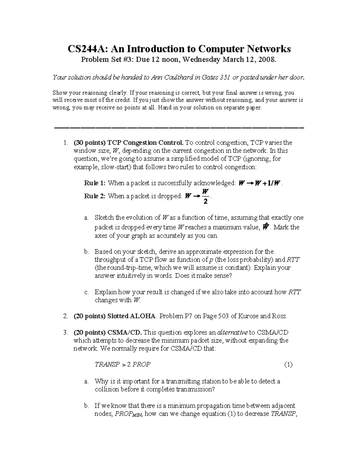 Problem set3 win08 - CS244A: An Introduction to Computer Networks ...