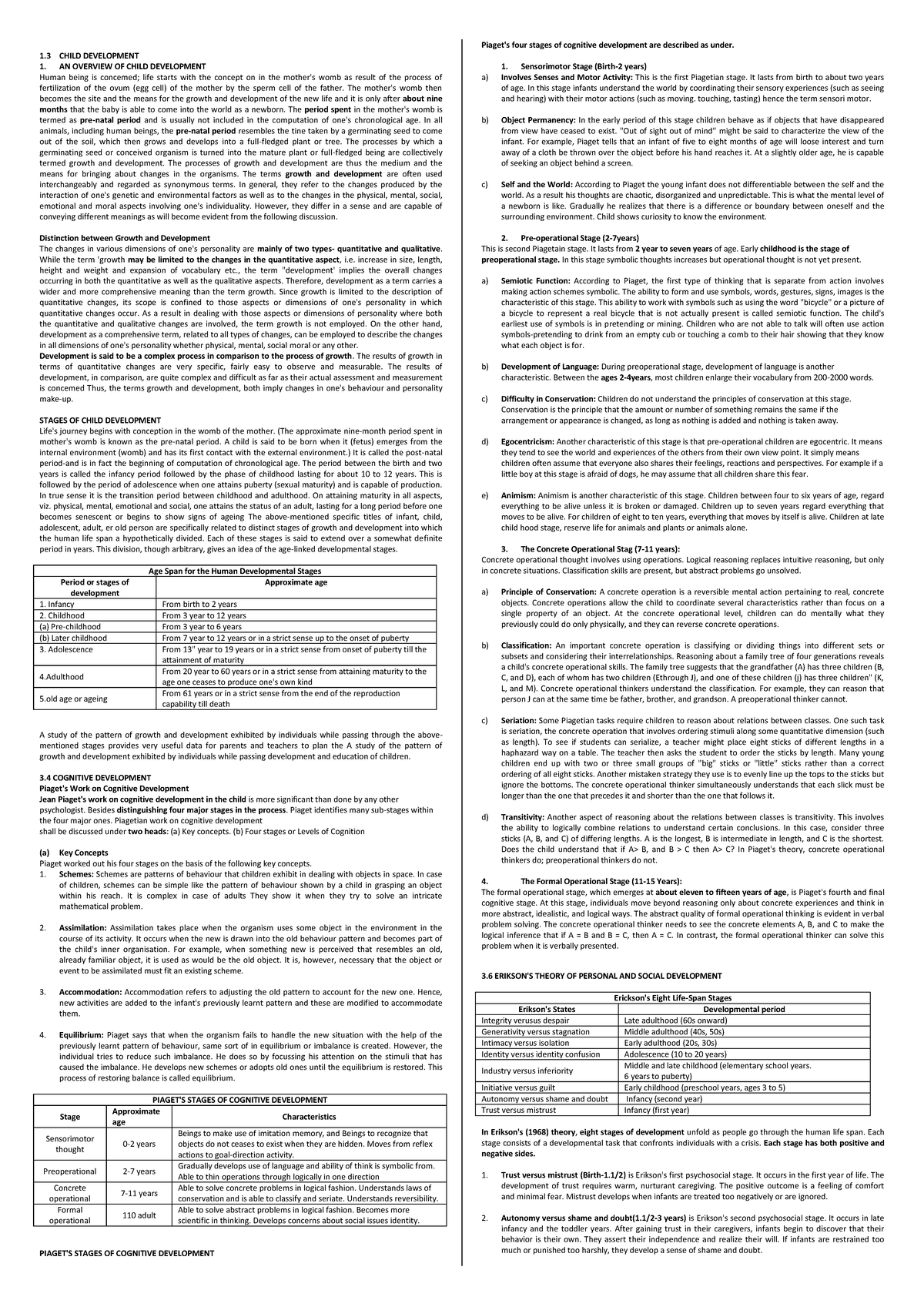 Child Development - notes - 1 CHILD DEVELOPMENT 1. AN OVERVIEW OF CHILD ...